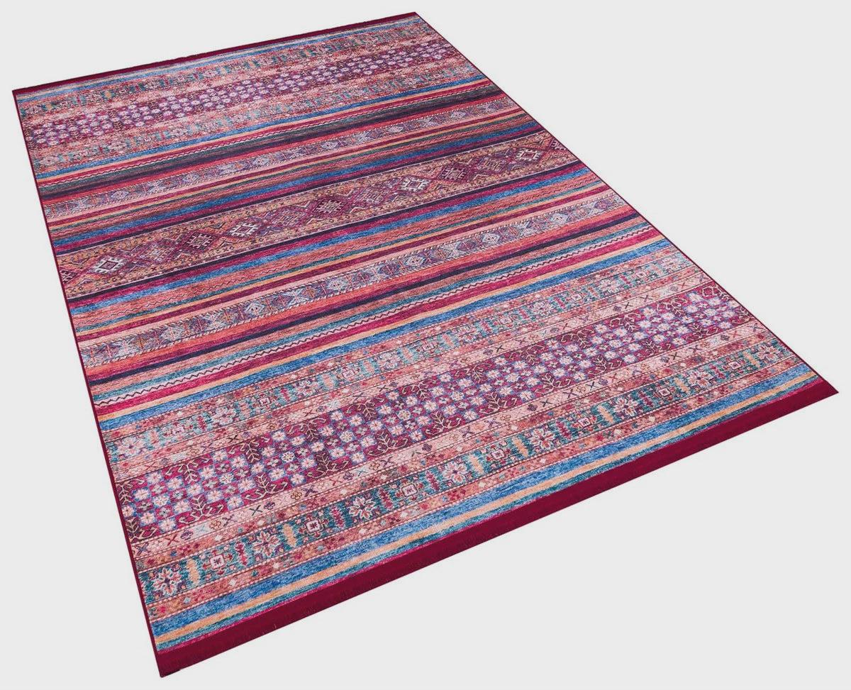 Vintage Red Shawl Design Rug: Washable Living Room Carpet