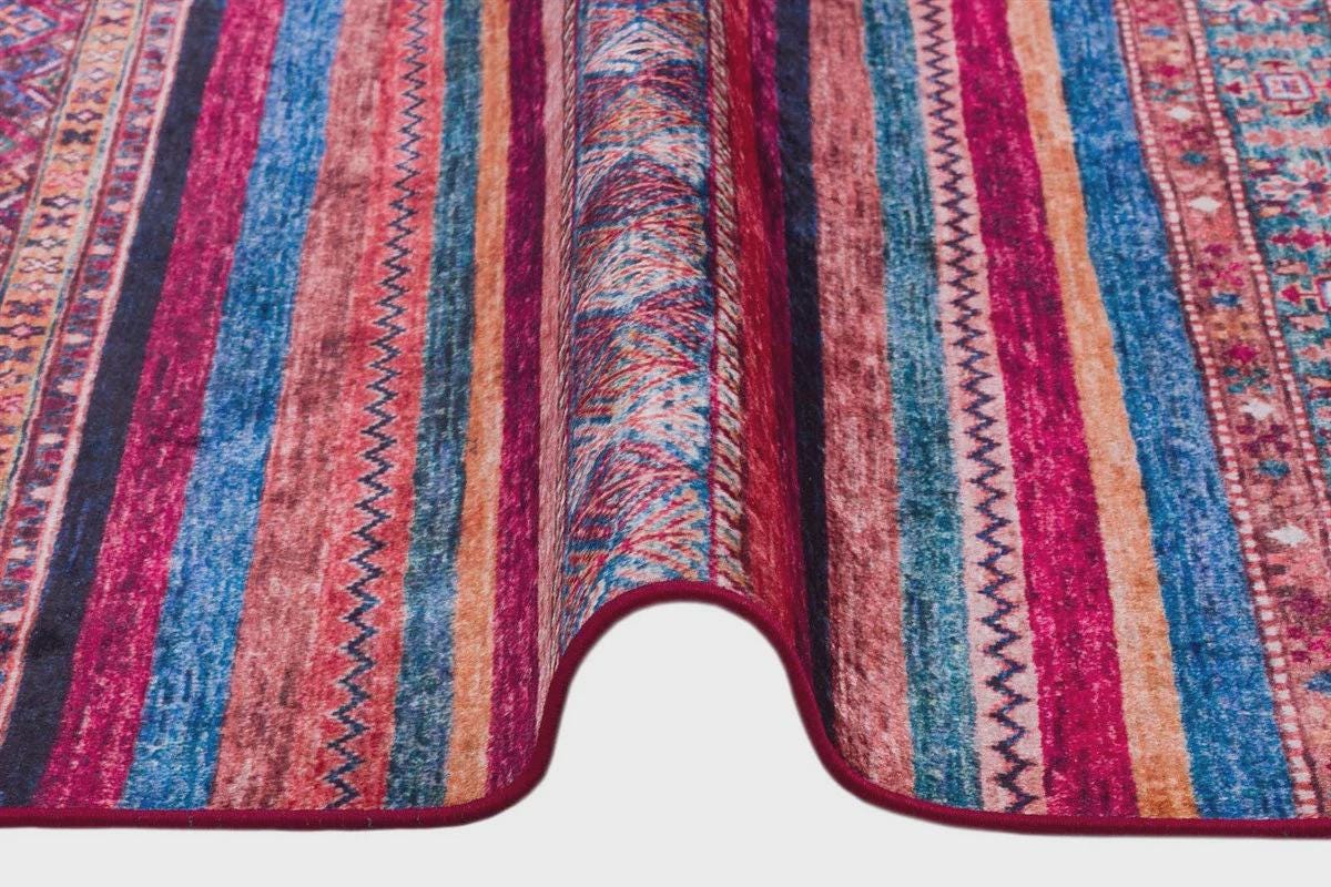 Vintage Red Shawl Design Rug: Washable Living Room Carpet