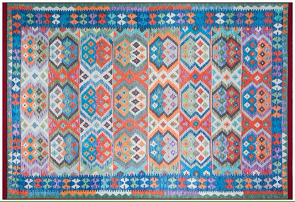 Vintage Kilim Design Rug: Washable Blue Living Room Rug