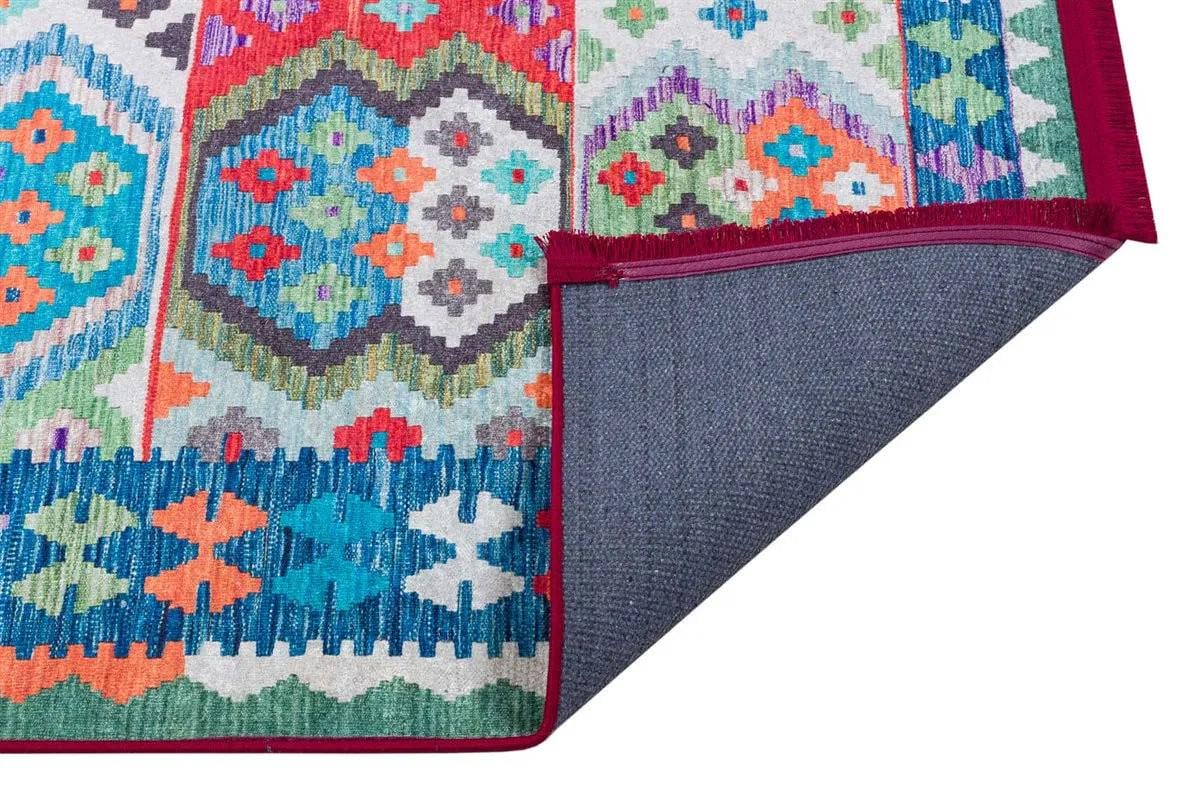 Vintage Kilim Design Rug: Washable Blue Living Room Rug