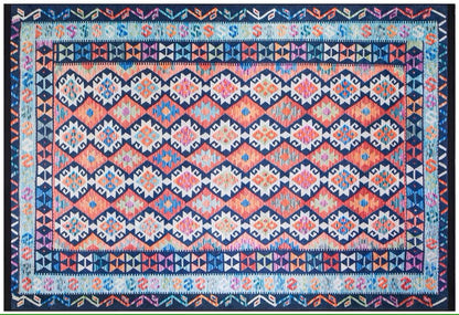 Vintage Kilim Design Rug: Washable Blue Living Room Rug
