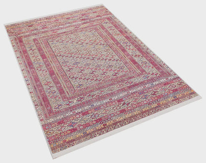 Vintage Afghan Rug: Washable Beige Living Room Carpet