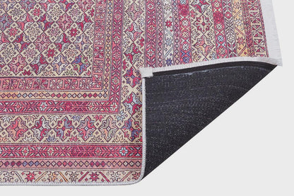 Vintage Afghan Rug: Washable Beige Living Room Carpet