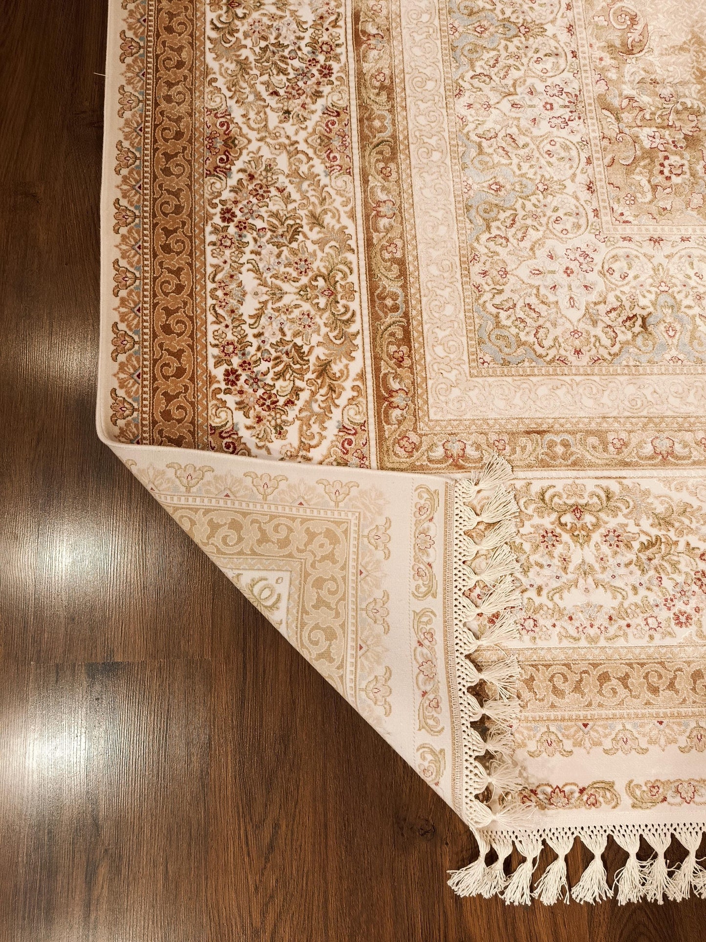 9x23 ft, Large Classic Beige Silk Rug - Distressed Medallion Design Carpet