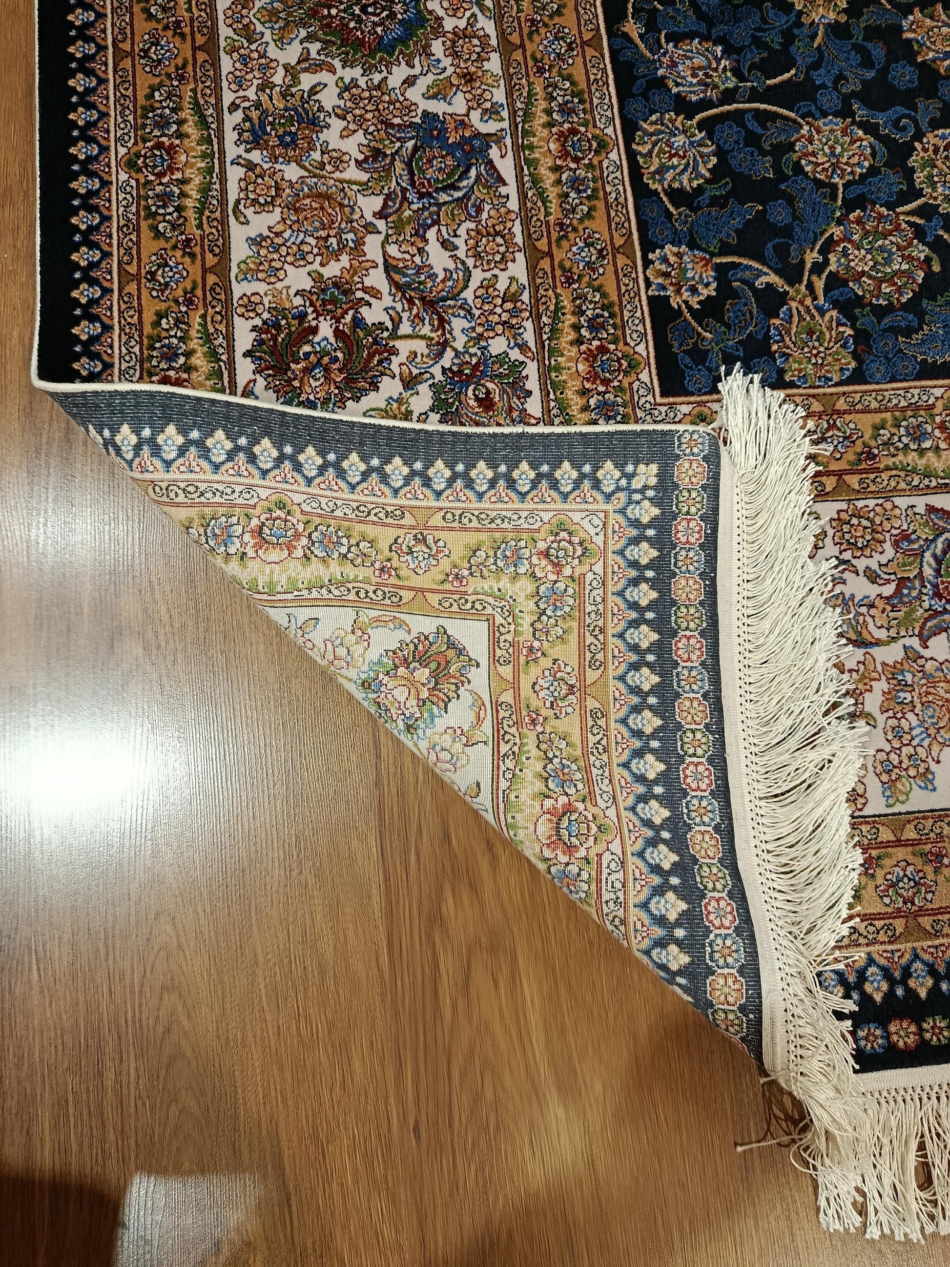 10x16 ft, Classic Blue Silk Rug: Oriental blue fine carpet with Fringes