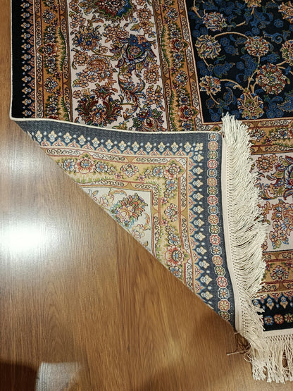 10x16 ft, Classic Blue Silk Rug: Oriental blue fine carpet with Fringes