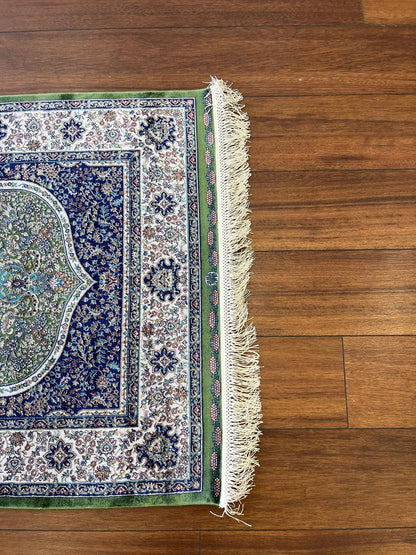 Bamboo Prayer Rug with Silk Fringes: Soft Seccade Carpet