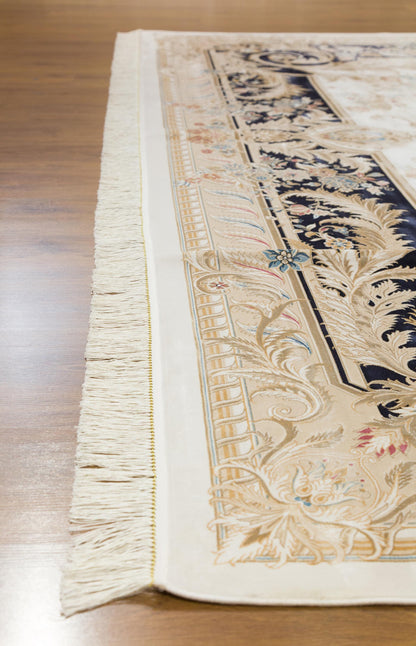 10x13 ft, Fine Blue Classic Oreintal Silk Rug: Bamboo Medallion viscose carpet