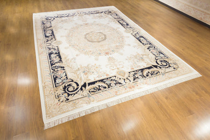 10x13 ft, Fine Blue Classic Oreintal Silk Rug: Bamboo Medallion viscose carpet
