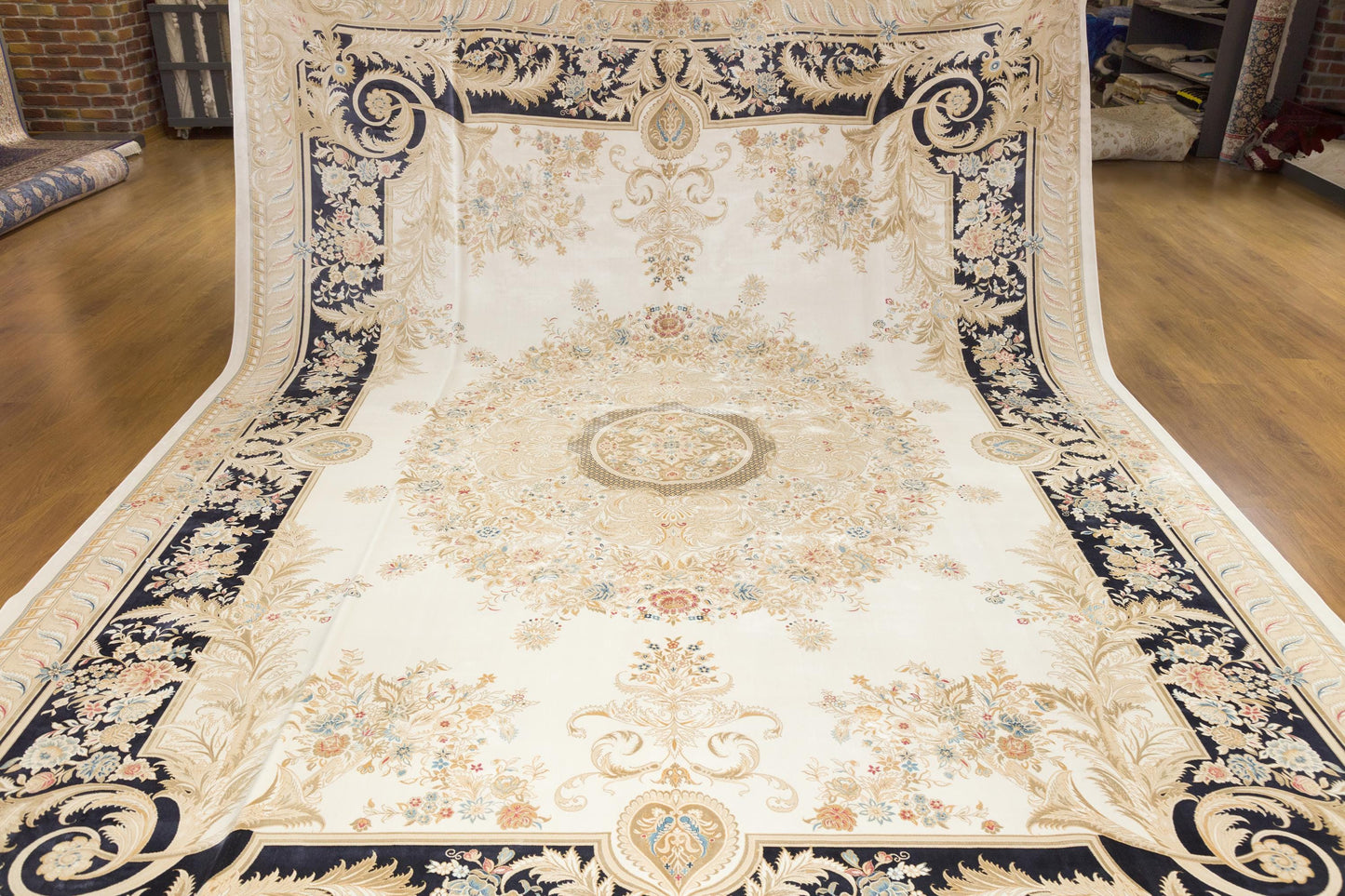 10x13 ft, Fine Blue Classic Oreintal Silk Rug: Bamboo Medallion viscose carpet