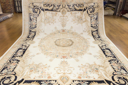 10x13 ft, Fine Blue Classic Oreintal Silk Rug: Bamboo Medallion viscose carpet
