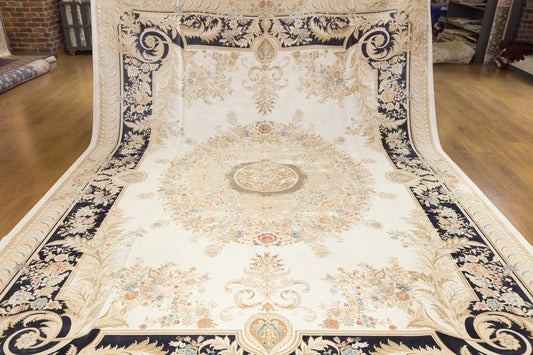 10x13 ft, Fine Blue Classic Oreintal Silk Rug: Bamboo Medallion viscose carpet
