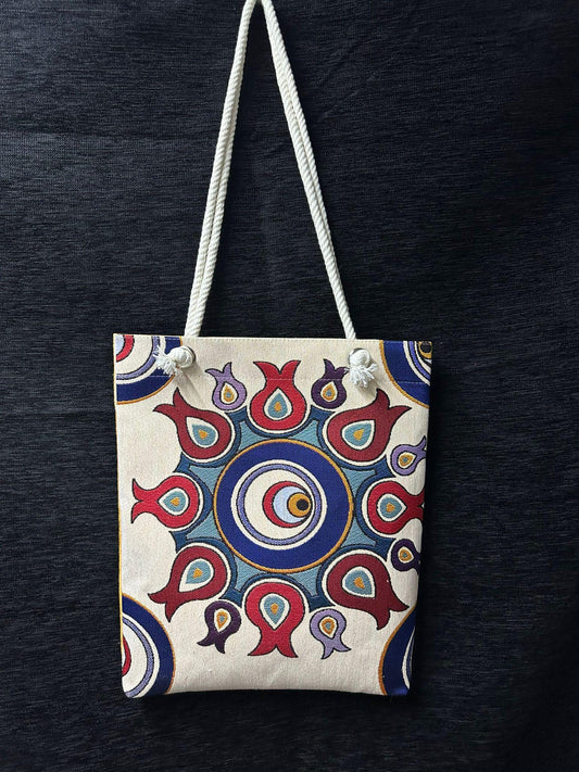Turkish Evil Eye Tote Bag – Anatolian Motif Gobelin Purse – Tapestry Fabric Shoulder Bag