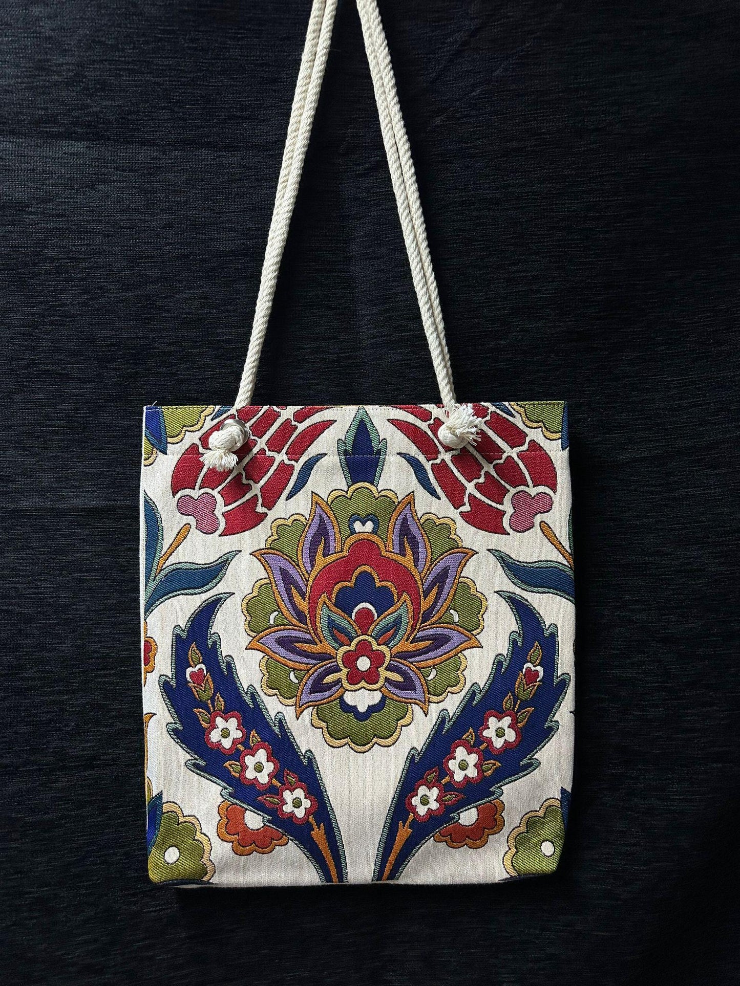 Handmade Floral Shoulder Bag: Organic Cotton Blend Tote