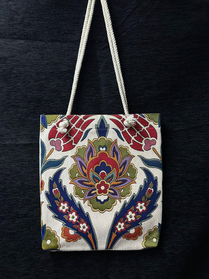Handmade Floral Shoulder Bag: Organic Cotton Blend Tote