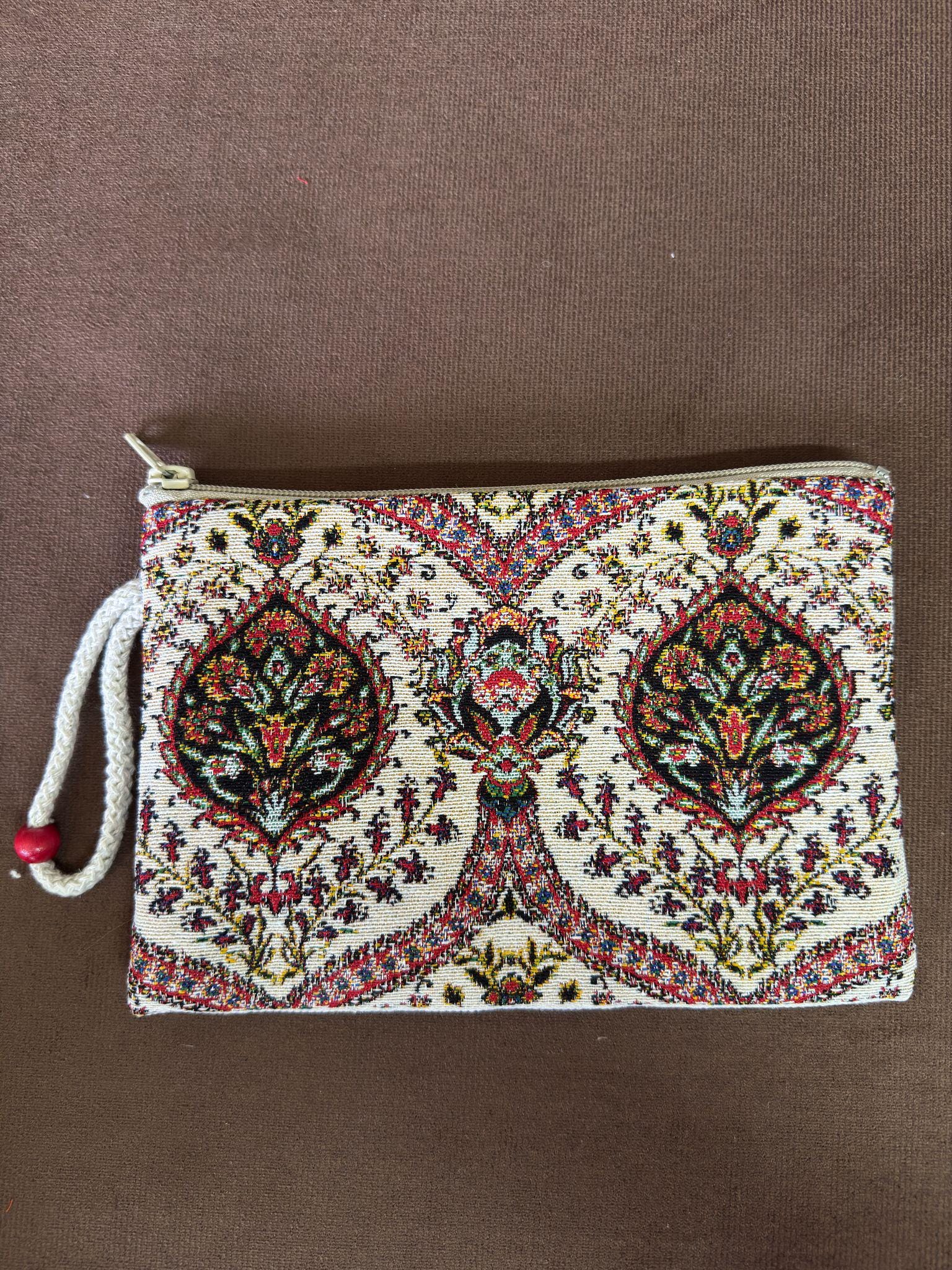 Handmade Floral Tapestry Pouch: Cotton Blend Small Purse (15cmx20cm)