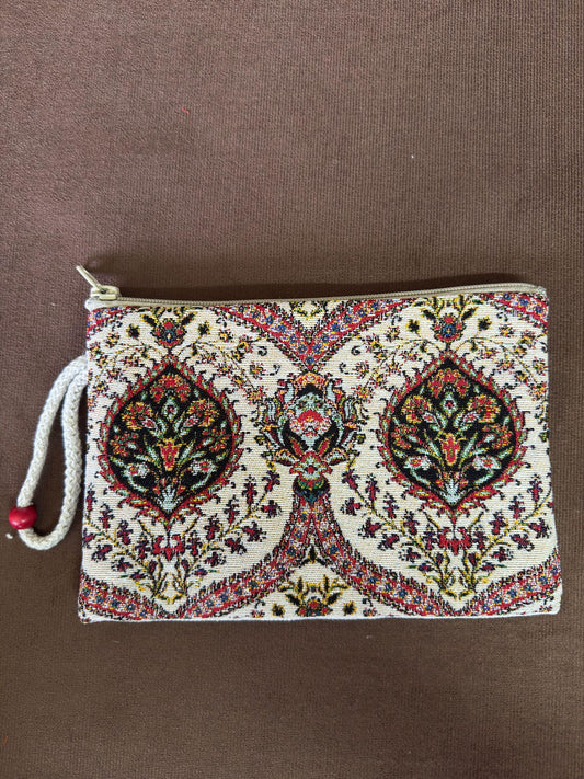 Handmade Floral Tapestry Pouch: Cotton Blend Small Purse (15cmx20cm)