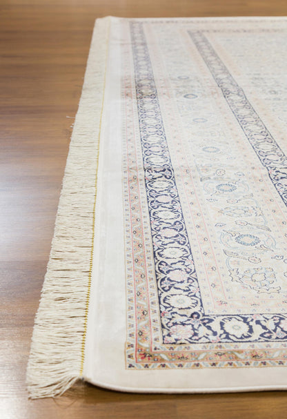 10x13 ft, Classic Blue Silk Rug: Oriental blue fine carpet with Fringes