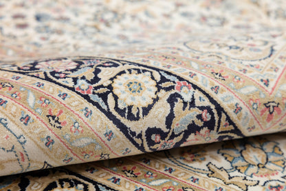 10x13 ft, Classic Blue Silk Rug: Oriental blue fine carpet with Fringes