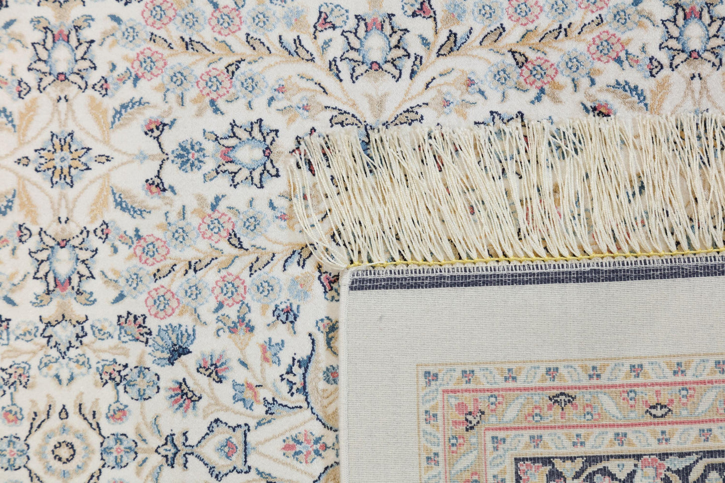 10x13 ft, Classic Blue Silk Rug: Oriental blue fine carpet with Fringes