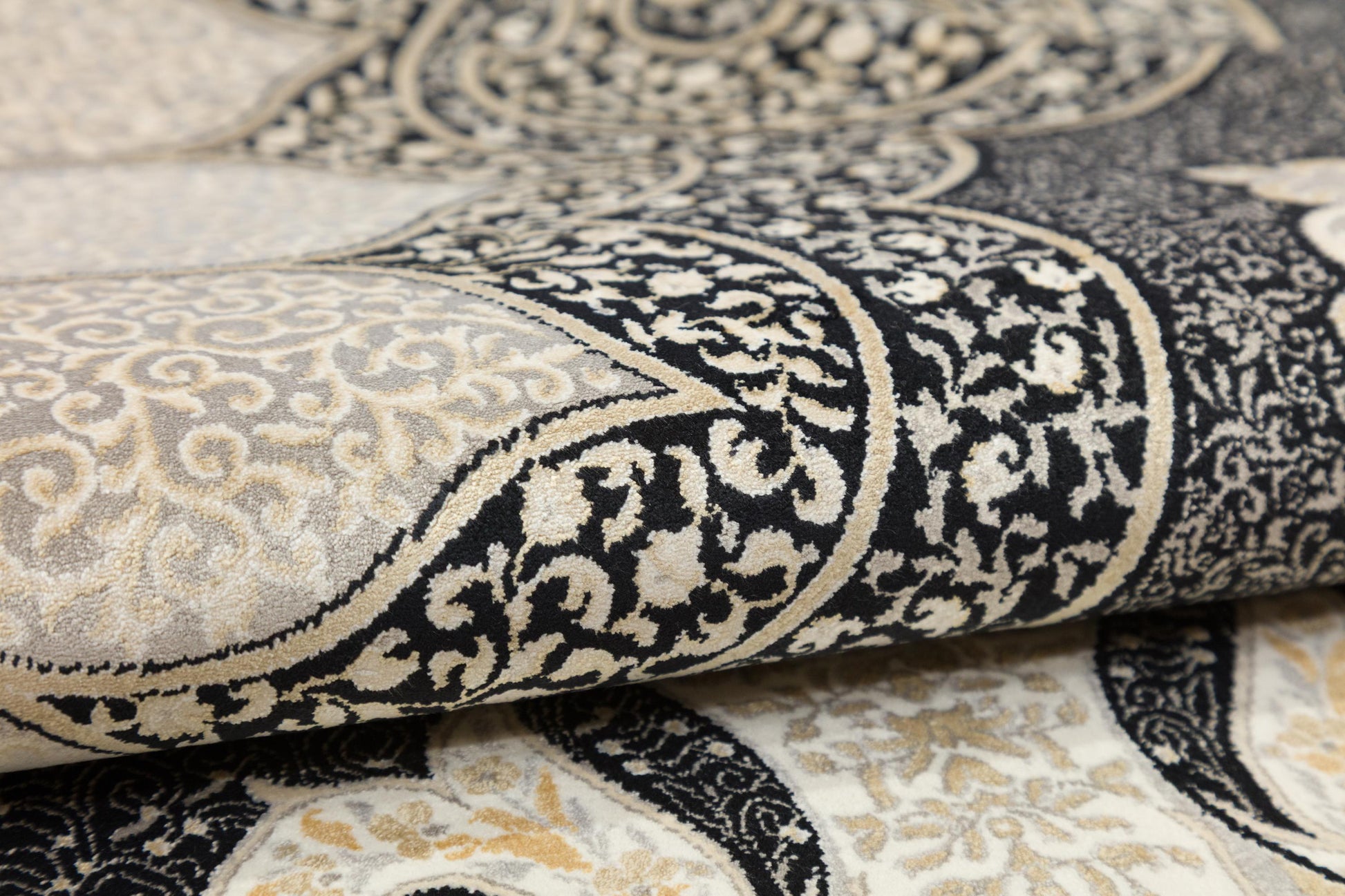 10x13 ft, Black Classic oriental Silk Rug: Fine Medallion Carpet with fringes