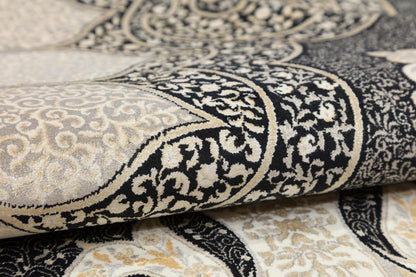 10x13 ft, Black Classic oriental Silk Rug: Fine Medallion Carpet with fringes