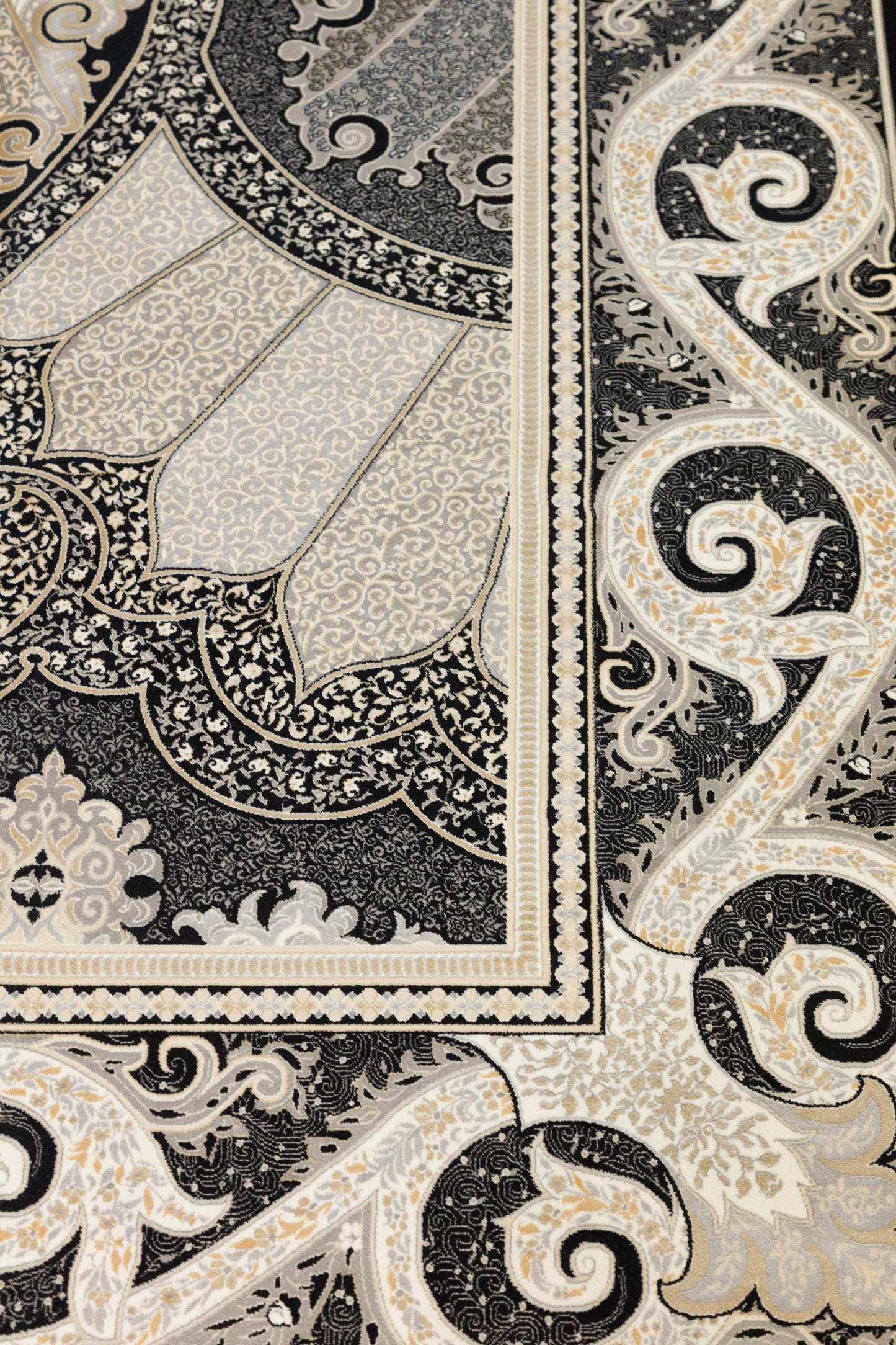 10x13 ft, Black Classic oriental Silk Rug: Fine Medallion Carpet with fringes