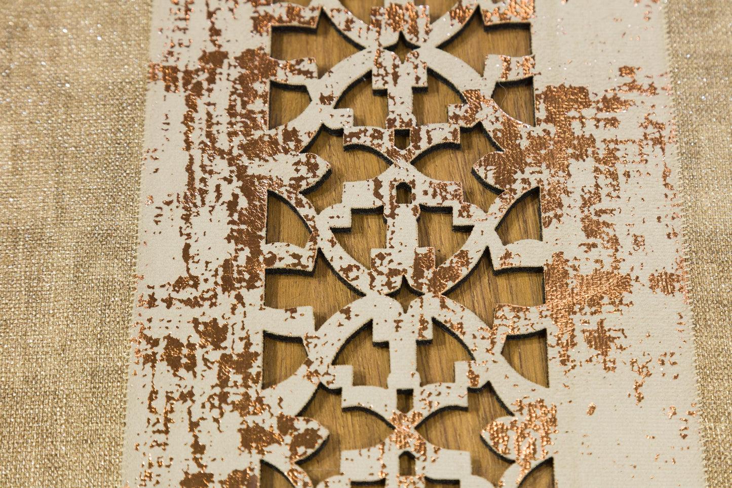 Beige Faux Leather Rug: 5x7ft Laser Cut Geometric Turkish Carpet