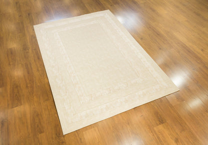 Beige Faux Leather Rug 5x7ft: Modern Minimalist Turkish Area Rug