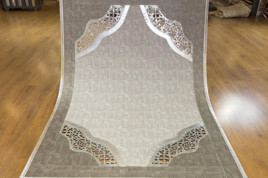 Octagon Faux Leather Rug: Silver Modern Laser-Cut Floor Decor (5x7 ft.)
