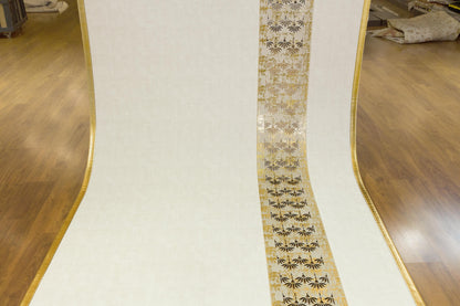 Faux Leather Runner Rug: Gold Laser-Cut Turkish Hallway Carpet, 5x7 ft