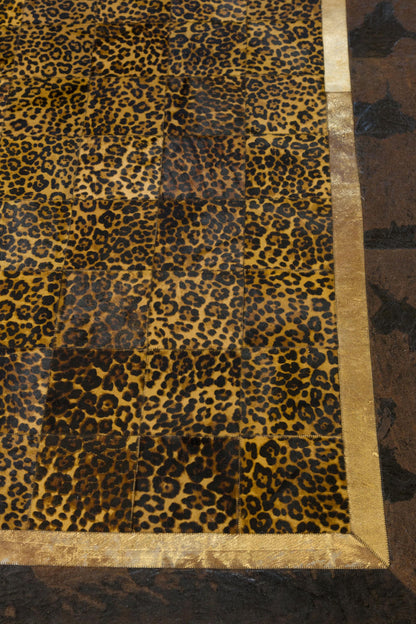 Leopard Print Faux Leather Rug: 5x7 ft Exotic Animal Carpet