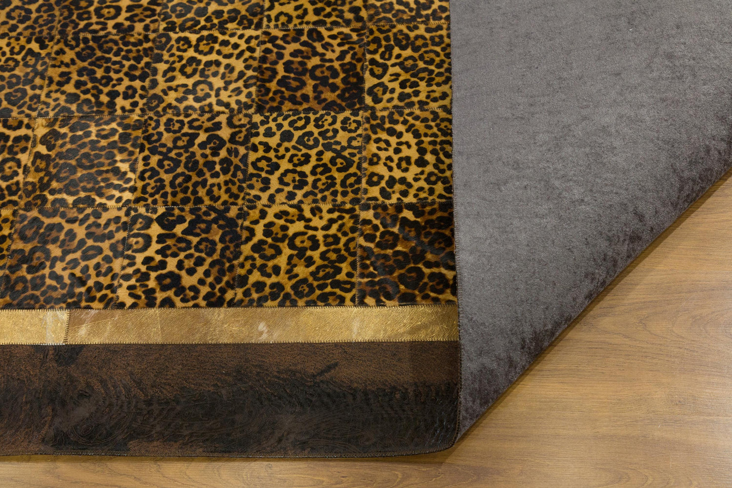 Leopard Print Faux Leather Rug: 5x7 ft Exotic Animal Carpet