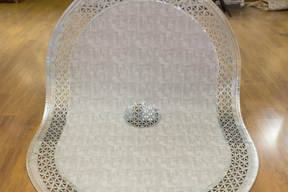 5x7ft, Oval Laser Cut Faux Leather Rug – Turkish Artificial Leather Carpet with Geometric Border