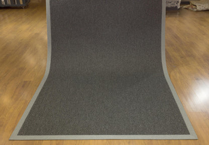 Modern Charcoal Area Rug: Gray Fabric Border, Flatweave Jute Rug