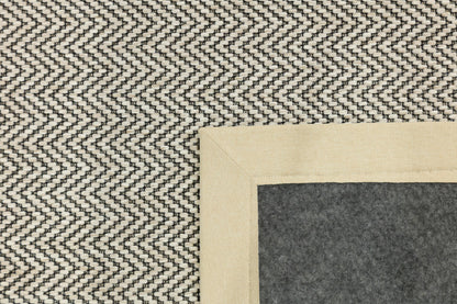 Modern Light Beige Area Rug: Cream Border, Herringbone Flatweave