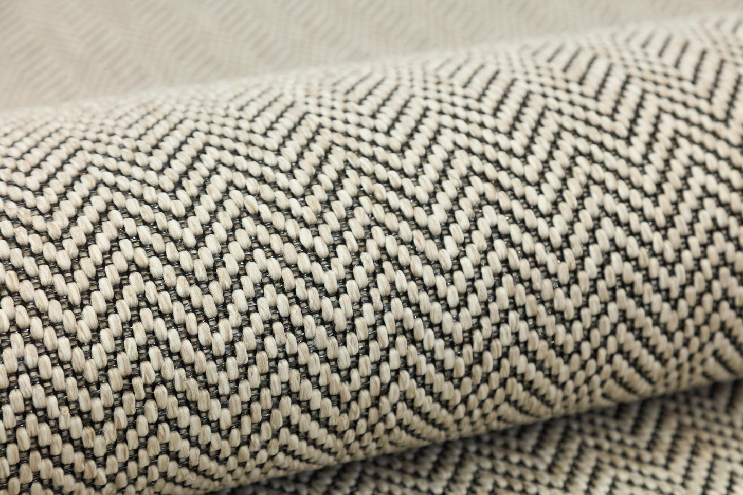 Modern Light Beige Area Rug: Cream Border, Herringbone Flatweave