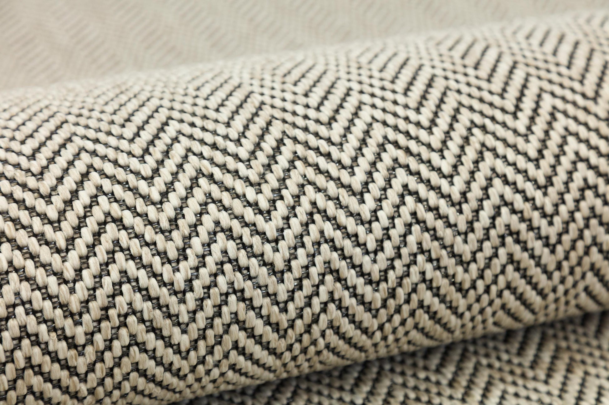 Modern Light Beige Area Rug: Cream Border, Herringbone Flatweave