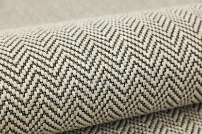 Modern Light Beige Area Rug: Cream Border, Herringbone Flatweave
