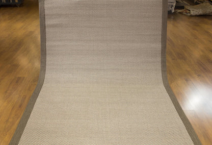 Modern Beige Flatweave Rug: Taupe Border, Checkered Texture, 5x7