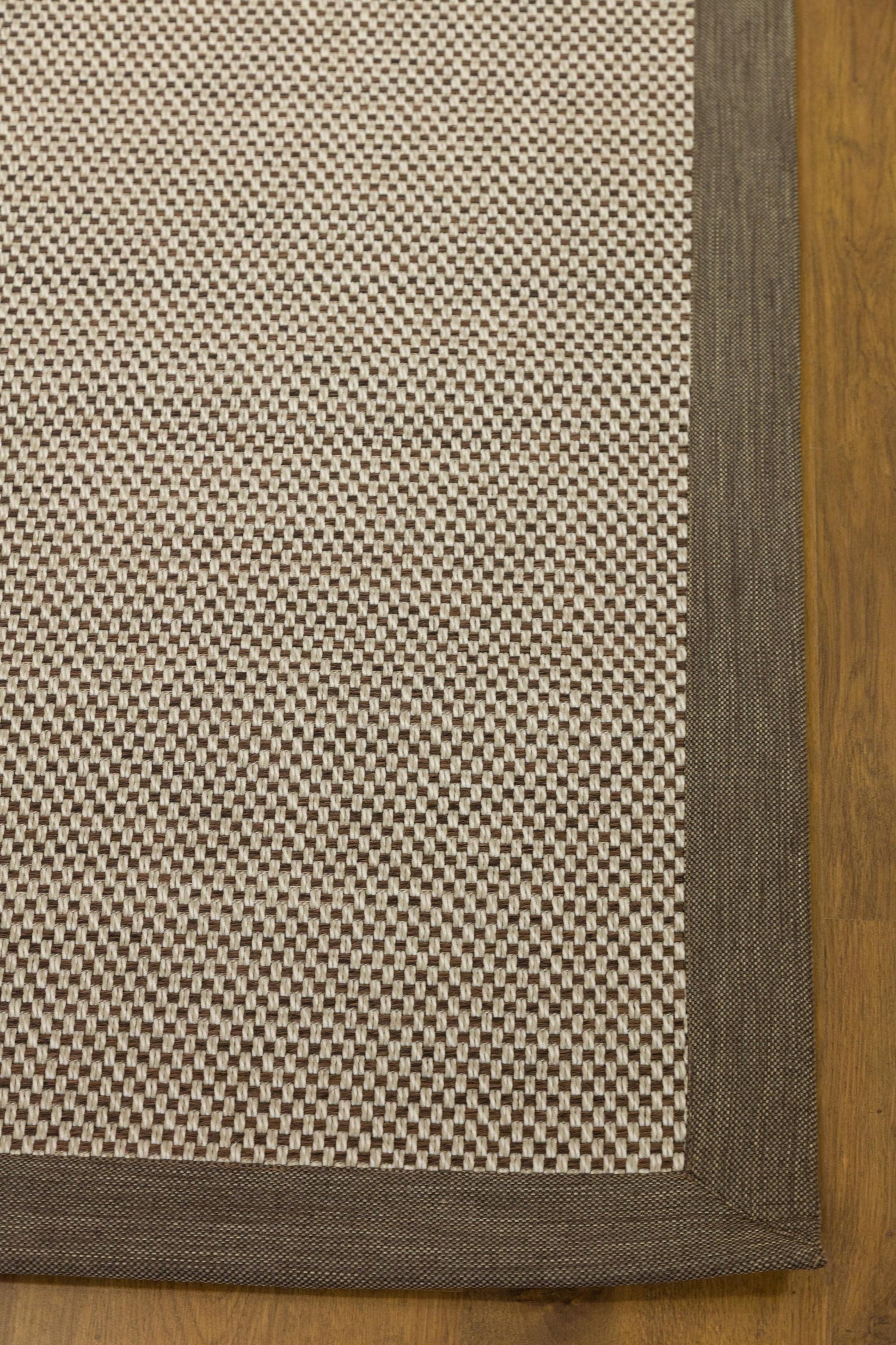 Modern Beige Flatweave Rug: Taupe Border, Checkered Texture, 5x7