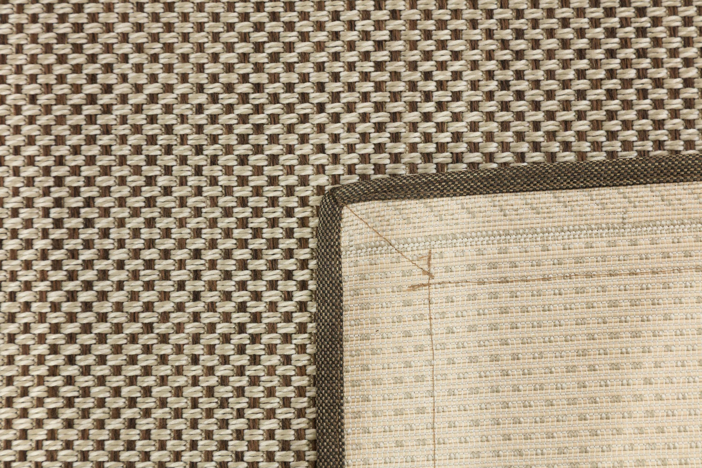 Modern Beige Flatweave Rug: Taupe Border, Checkered Texture, 5x7