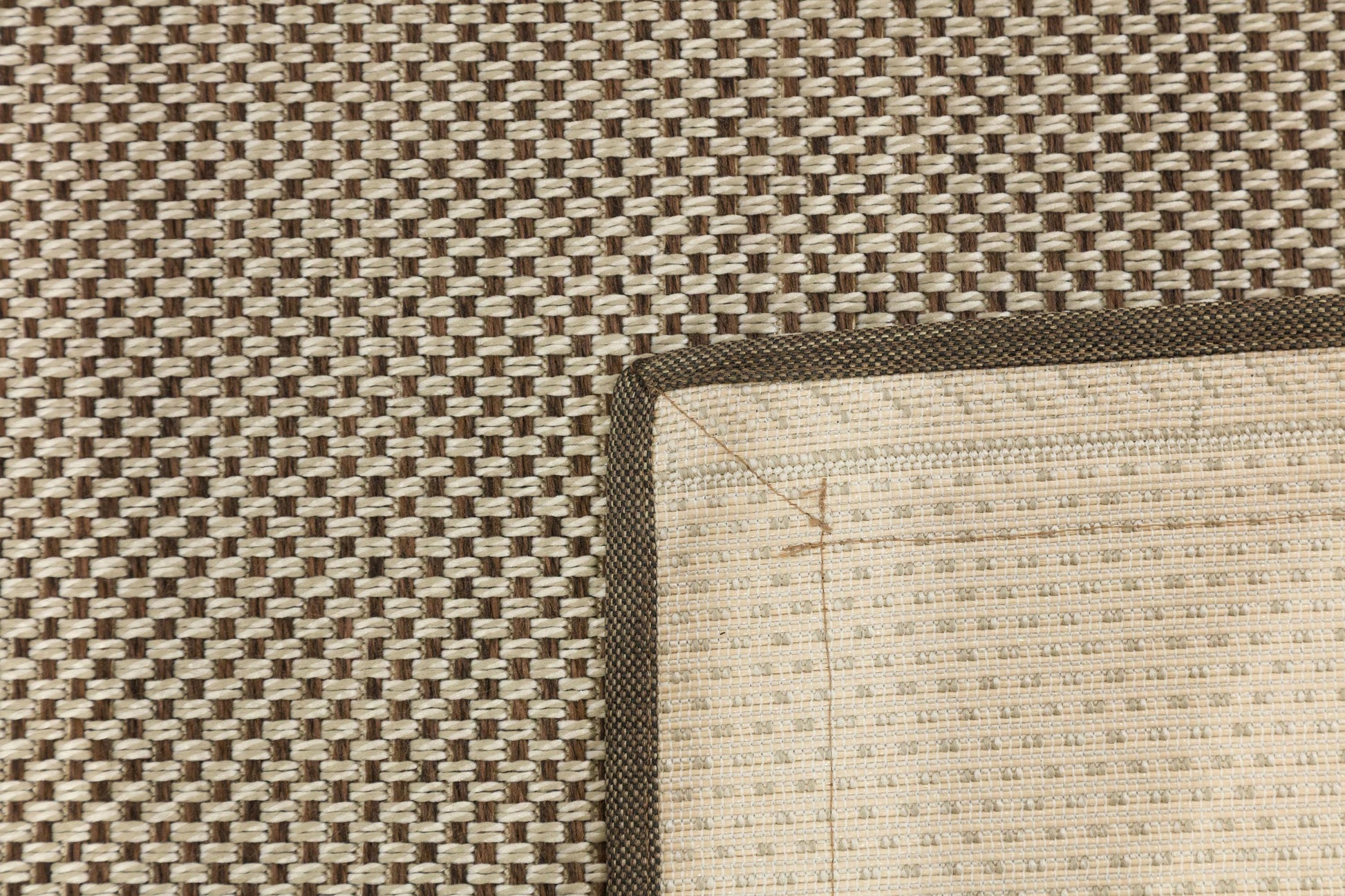 Modern Beige Flatweave Rug: Taupe Border, Checkered Texture, 5x7