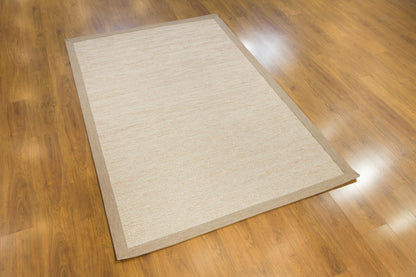 Beige Flatweave jute Rug: Modern Minimalist Area Carpet with Light Brown Border