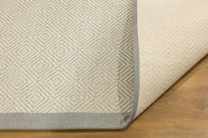 Modern Cream Flatweave Rug: Gray Border Diamond Pattern Area Rug