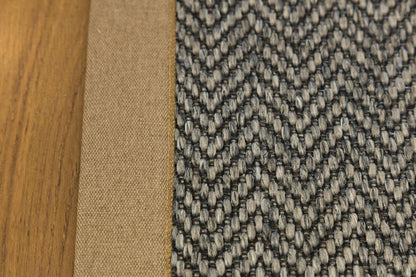 Modern Herringbone Flatweave Rug: Tan Border, 5x7 Area Carpet