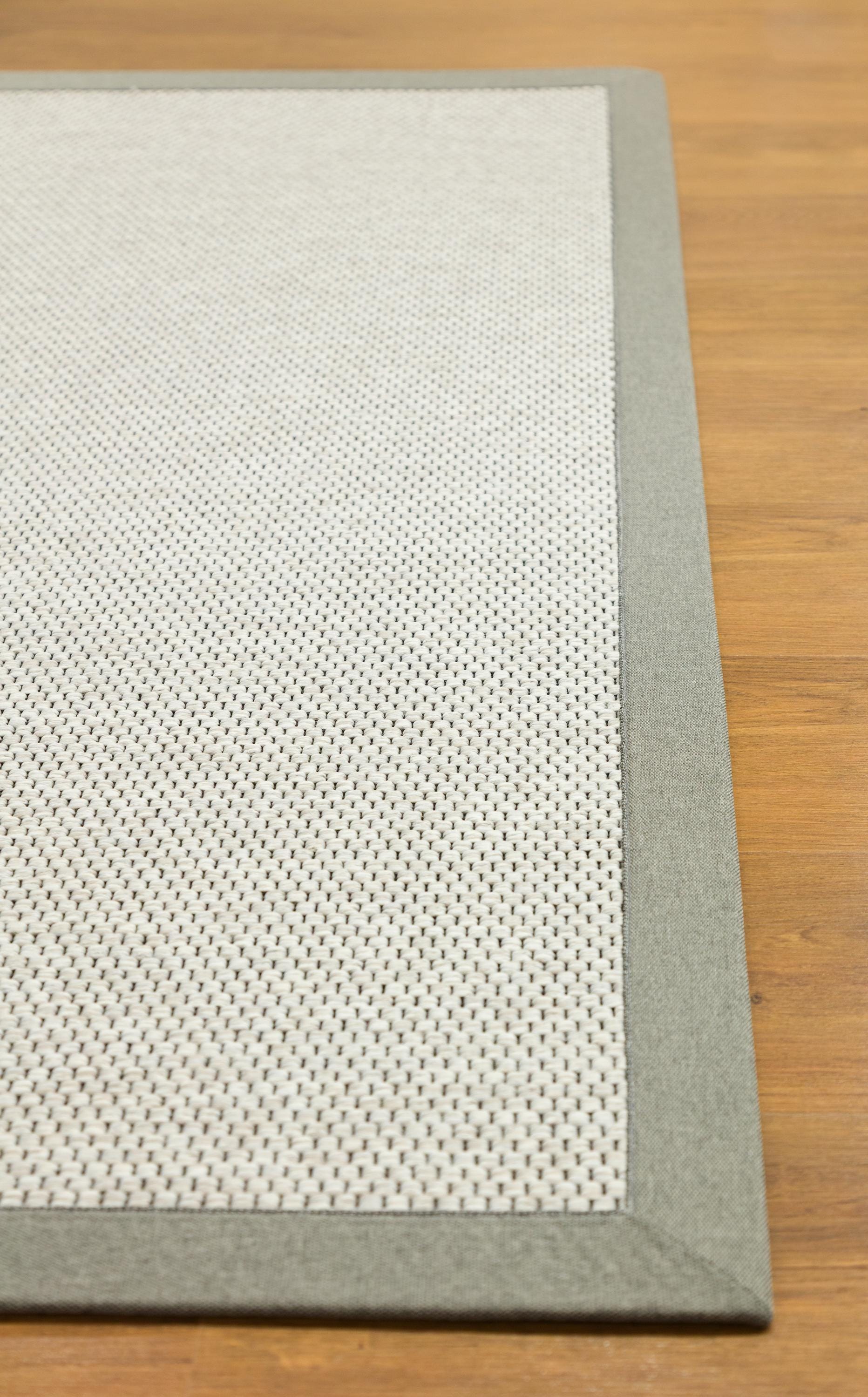 Modern Flatweave Rug: Light Gray Border, Minimalist Neutral Carpet for Home & Office