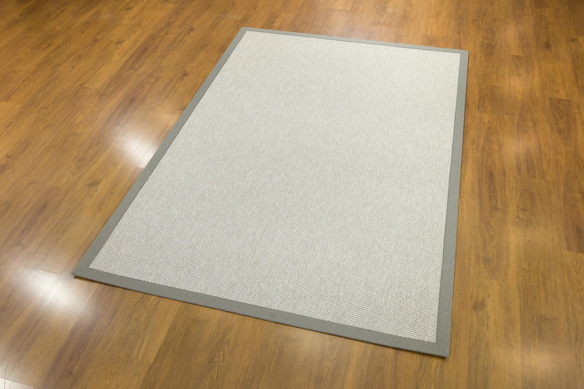 Modern Flatweave Rug: Light Gray Border, Minimalist Neutral Carpet for Home & Office