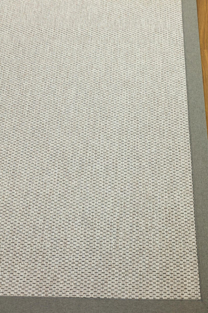 Modern Flatweave Rug: Light Gray Border, Minimalist Neutral Carpet for Home & Office