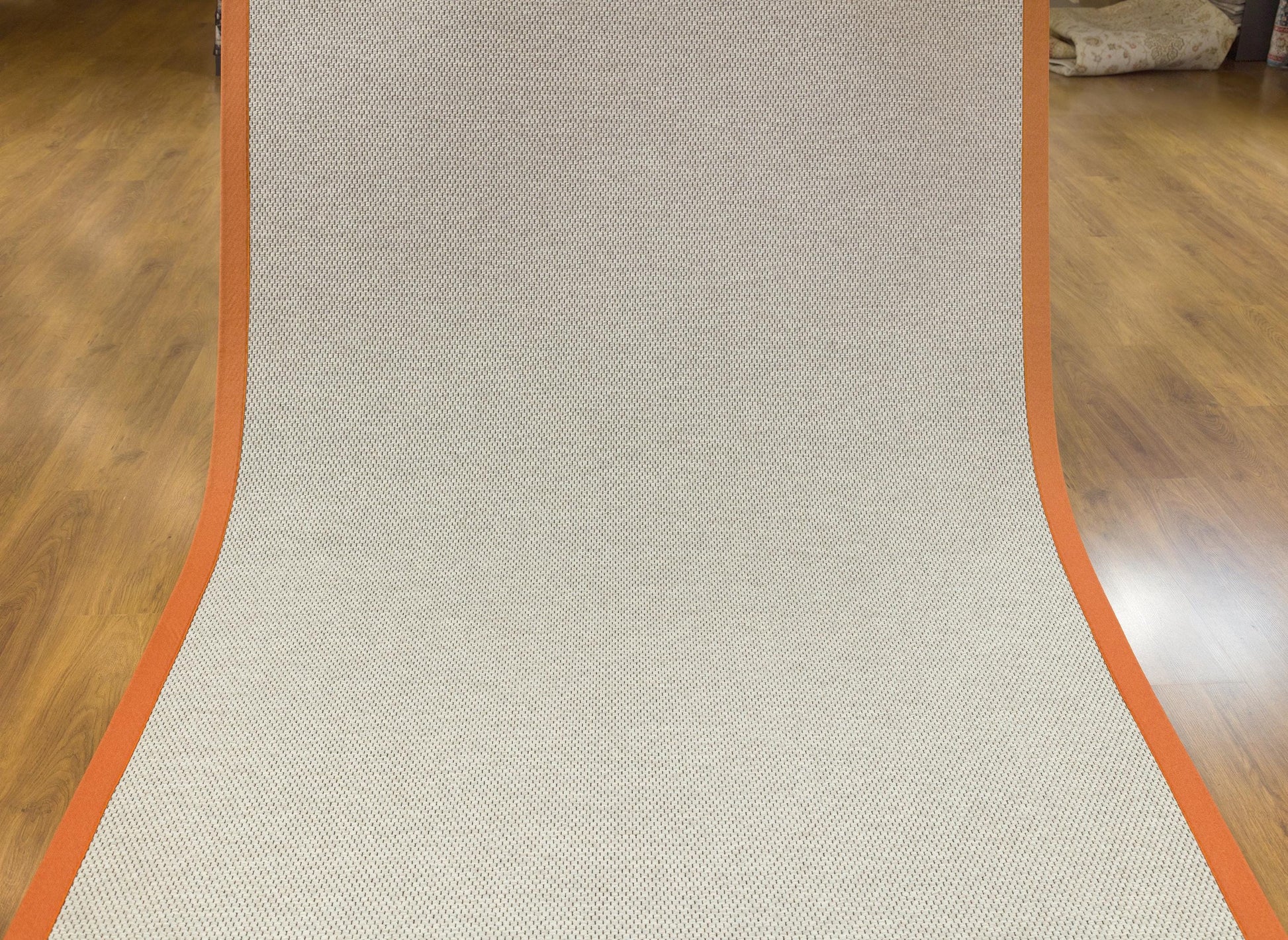 Modern Beige Runner Rug: Orange Border, Flatweave outdoor/indoor Carpet
